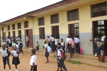 Des élèves de l'école primaire Bukole le jour de la rentrée des classes à Kananga. Photo droits tiers