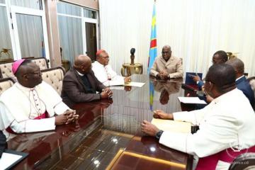 Le Président Félix Tshisekedi recevant la délégation de la Cenco et de l'ECC. 