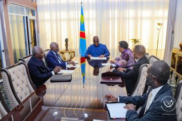 Le Président Félix Tshisekedi s'adressant aux chefs des corps constitués. 