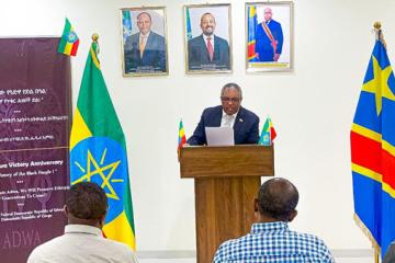 Le nouvel ambassadeur d'Ethiopie, Mekuria Getachew Worku, lors de de la célébration du 129ème anniversaire de la victoire d'Adwa. Photo droits tiers