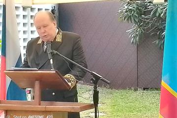 L'ambassadeur de la Fédération de Russie en RDC, M. Karl Tikhaze, prononçant son allocution.  Photo droits tiers