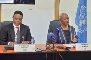 Le Conseiller Spécial du Chef de l'État en matière de sécurité, Eberande Kolongele la  cheffe de la MONUSCO, Mme Bintou Keita. Photo droits tiers