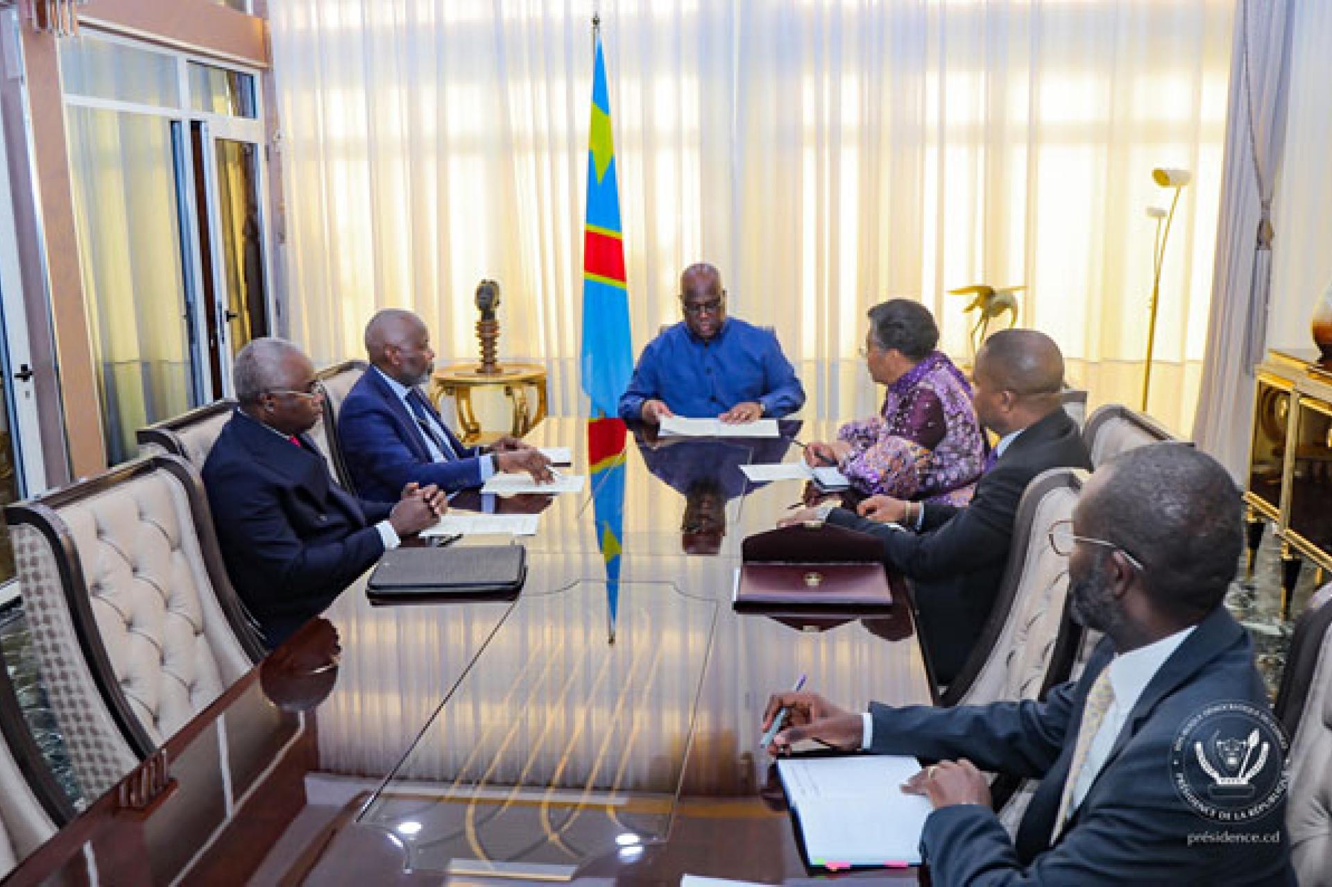 Le Président Félix Tshisekedi s'adressant aux chefs des corps constitués. 