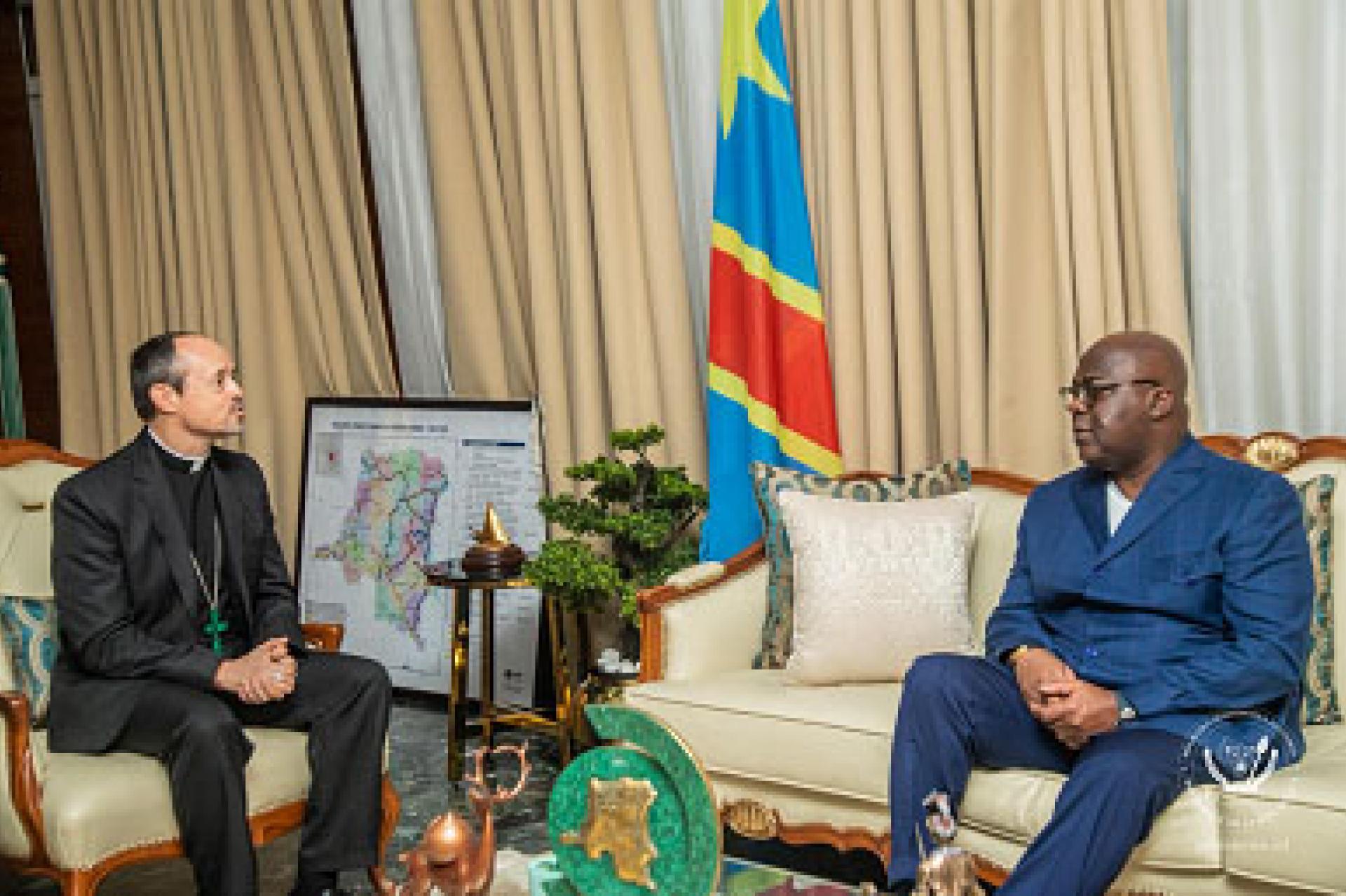 Mgr Mitja Leskovar s'est entretenu avec le président Félix Tshisekedi. Photo droits tiers