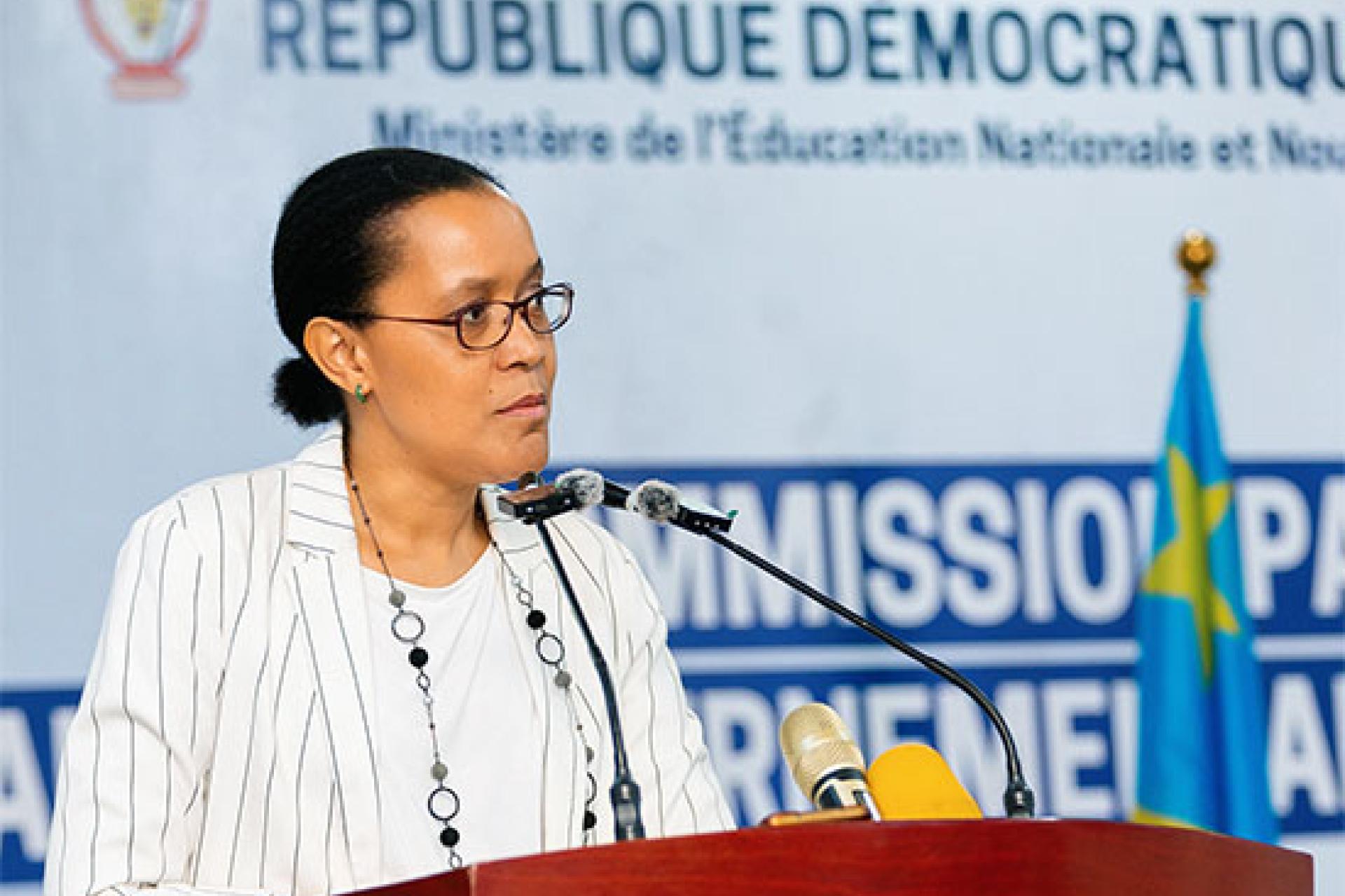 La ministre d'Etat en charge de l'Education nationale et Nouvelle citoyenneté Raïssa Malu. Photo droits tiers